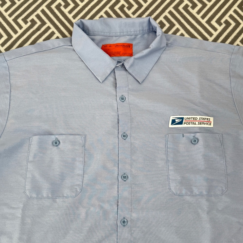 Vintage USPS‎ Postal Service Work Shirt 4XL Button Up Blue Short Sleeve Uniform